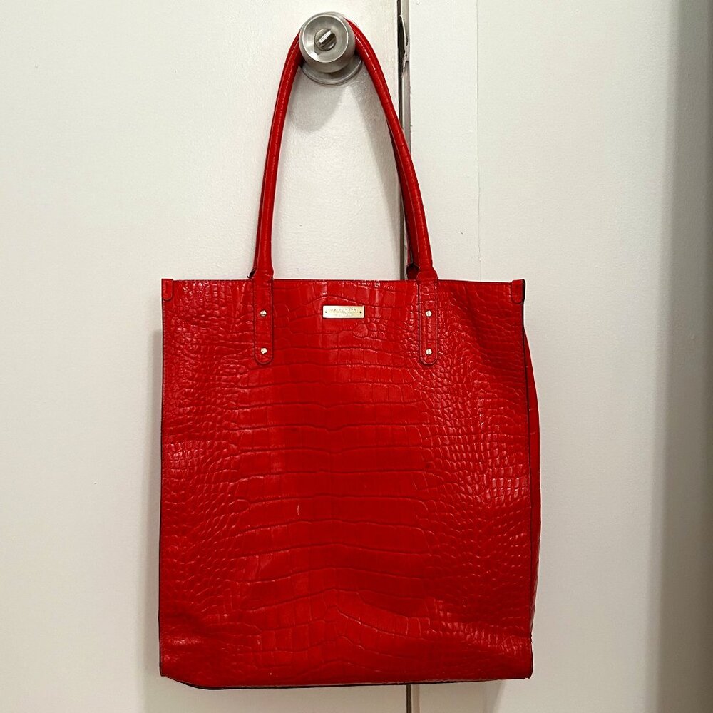 Kate Spade Red Leather Alligator Embossed Shopper Bag